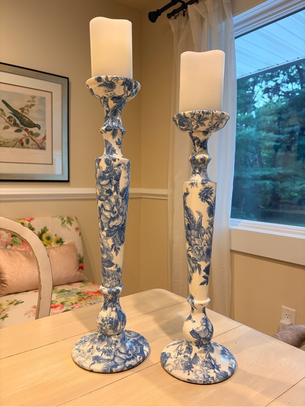 Blue and White Spode style decoupage  Candlestick Pair - Home Accents